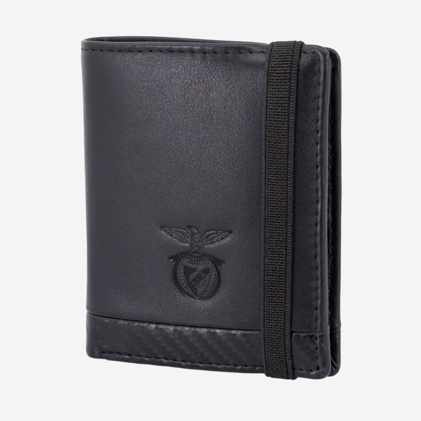 Black leather wallet with elastic fastening SL Benfica