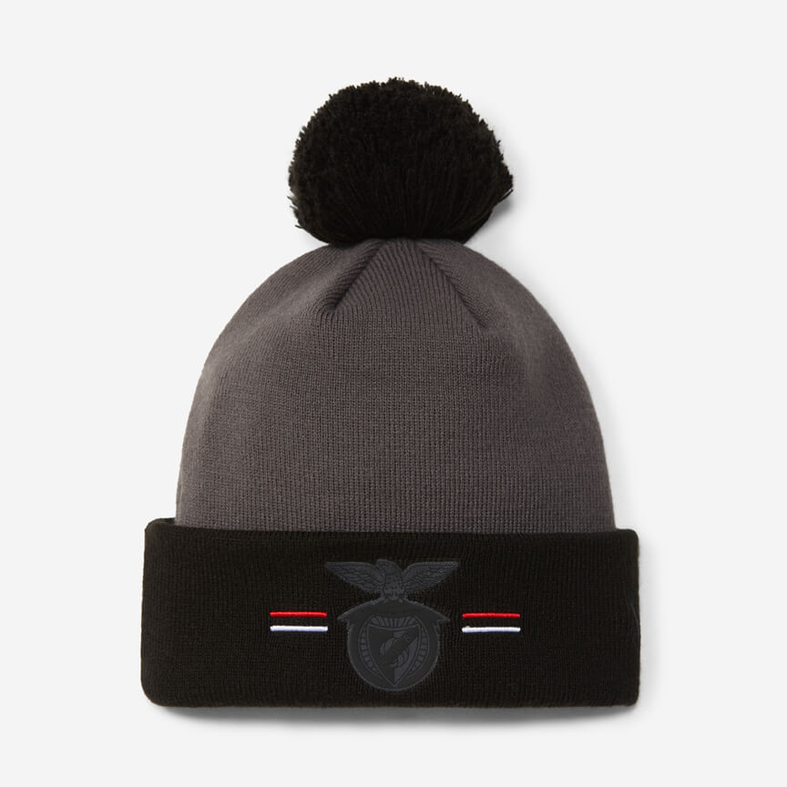  SL Benfica Grey and Black Beanie with Pom-Pom